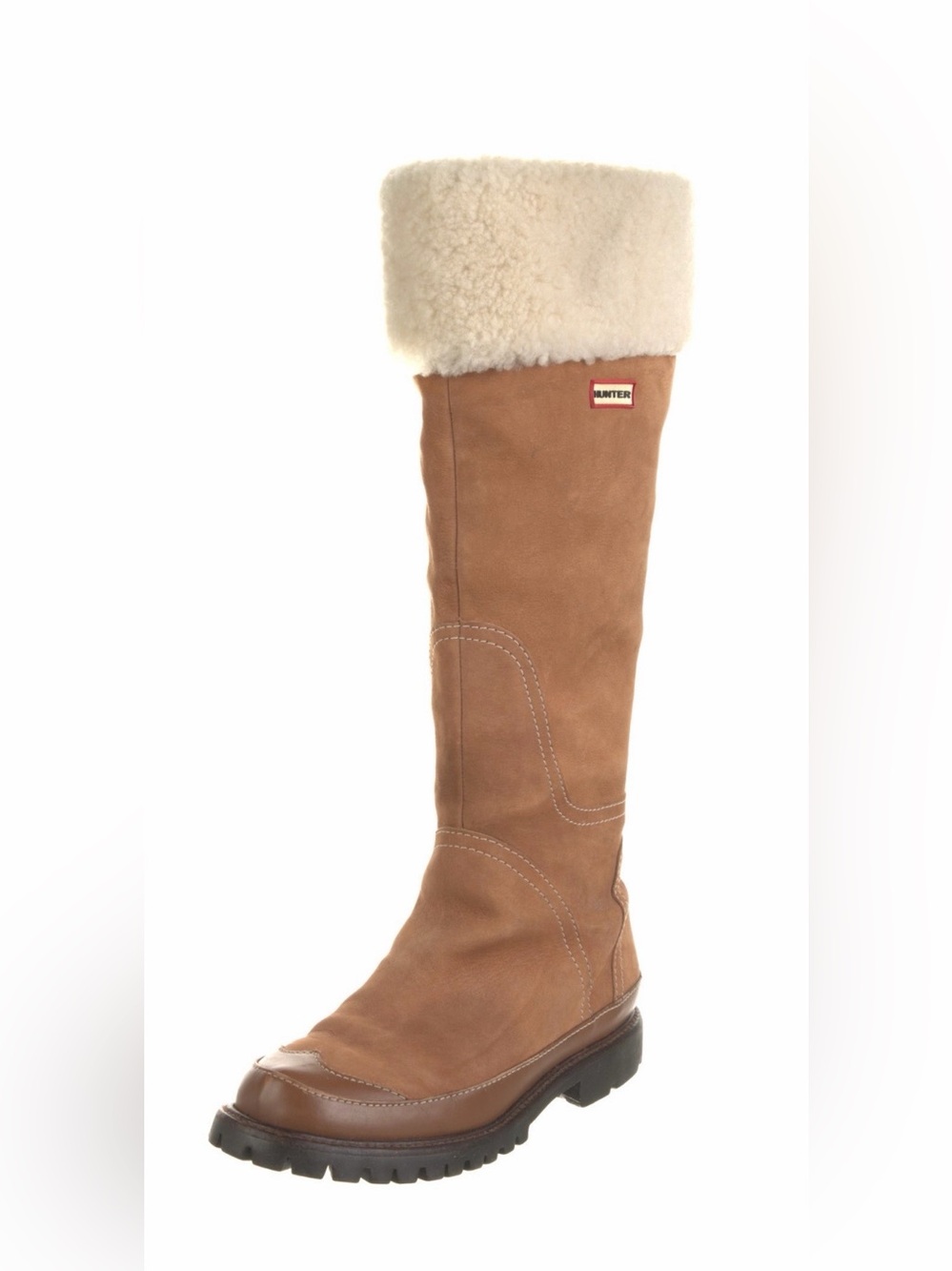 Hunter Tall Suede Fur Trim Winter Boots Tan Women’s Size 7 - Picture 2 of 5
